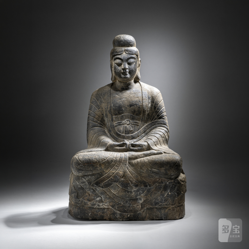 A LIMESTONE FIGURE OF BUDDHA SHAKYAMUNI